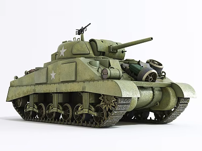 Green Military Tank With White Star Emblem Long Barrel Cannon And Heavy Tracks 3d model