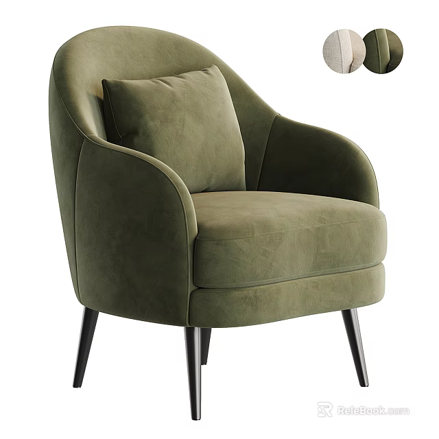 Olive Green Velvet Accent Chair with Curved Armrests Cushion Sleek Black Legs Modern Design 3d model 