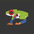 Colorful Green Frog Shaped Toy Made Of Interlocking Building Blocks With Red Eyes