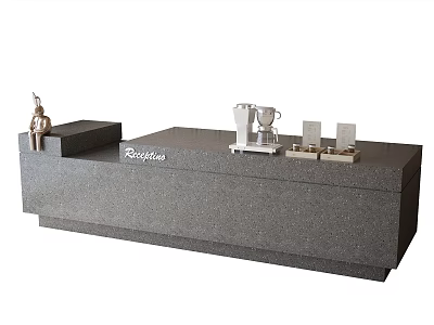 Store Front Desk with Granite Surface Roccobarocco Branding and Decorative Sculpture Coffee Machine Display Cards 3d model