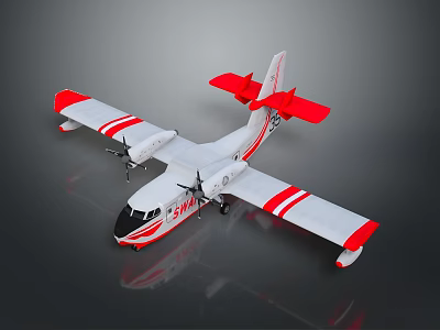 Red and White Twin Propeller Airplane with EAA Logo on Fuselage and Red Wing Tips 3d model