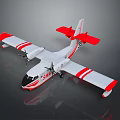 Red and White Twin Propeller Airplane with EAA Logo on Fuselage and Red Wing Tips