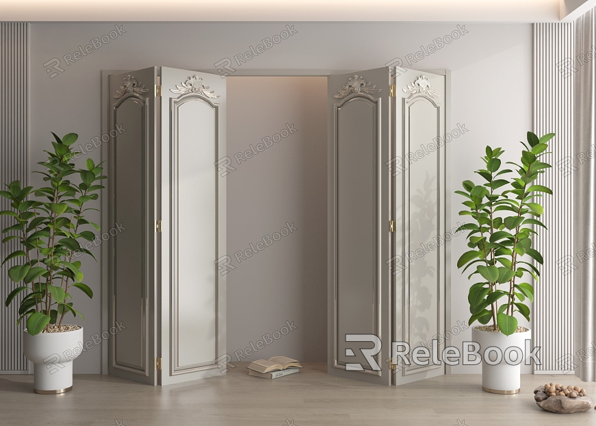 French Folding Door Cream Style Folding Door Kitchen Door Paint Solid Wooden Door Carved Door model