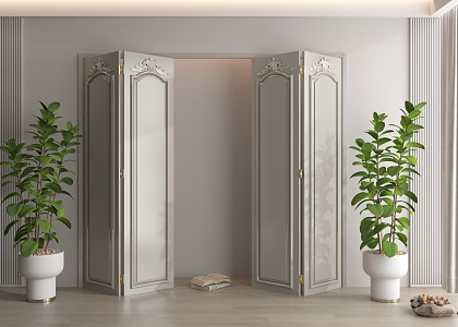 French Folding Door Cream Style Folding Door Kitchen Door Paint Solid Wooden Door Carved Door 3d model