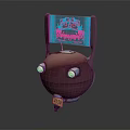 Red Robot Character With Glowing Eyes Top Ear Structure Blue Pink Patterns And 2088 Label