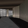 Modern Sales Office Building Design With Glass Curtain Wall Lawn And Steps