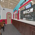 Cozy Milk Tea Shop Interior With Wooden Counter Arched Door And Stone Wall