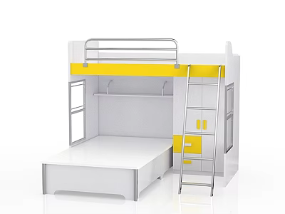 Yellow and White Kids Bunk Bed with Safety Railings Ladder and Storage Drawers 3d model