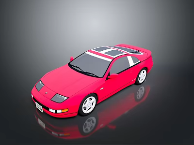 Red Two Door Sports Car With White Stripes Shiny Surface And Reflection 3d model