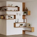 Modern Wall Mounted Wooden Shelving Units With Books Decorative Items and Potted Plants
