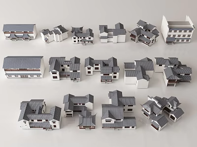 Traditional Chinese Architecture Models With Multiple Styles Gray Roofs And White Walls 3d model
