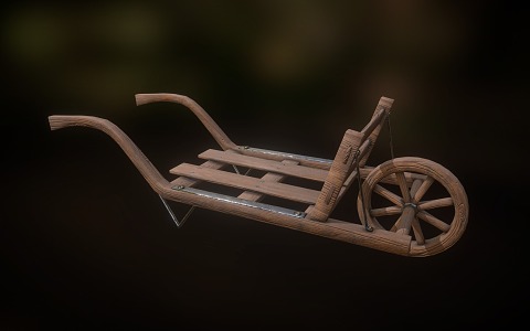 Vintage unicycle ancient cart trolley wooden cart 3d model