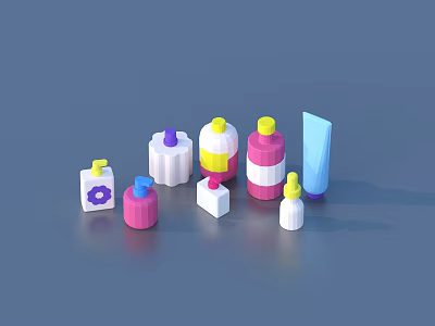 Colorful Plastic Containers With Various Shapes And Bright Colored Caps 3d model
