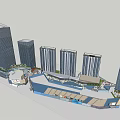 Modern Commercial Complex with Tall Office Towers Retail Mall and Public Spaces