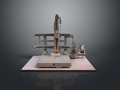 Vintage Industrial Mechanical Equipment With Metal Frame Vertical Column And Workbench Platform 3d model