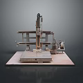 Vintage Industrial Mechanical Equipment With Metal Frame Vertical Column And Workbench Platform