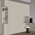 Modern White Wardrobe Interior With Dressing Table Stool And Bright Room Window