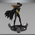 Batgirl Statue With Red Hair Black Cape Yellow Belt And Silver Microphones Base