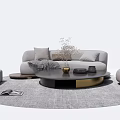 Modern Stylish Sofa and Coffee Table Set with Round Table Soft Pillows and Decorative Vase 3d model