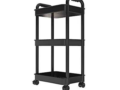 Black Three Tier Mobile Storage Cart With Handle And Wheels For Home Organizing 3d model