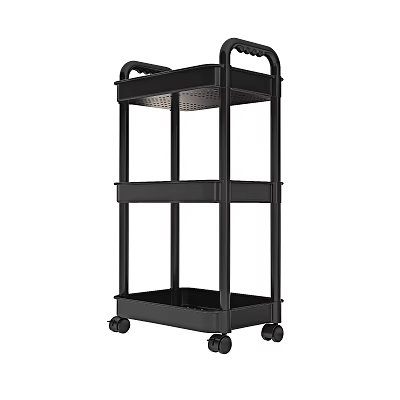 Black Three Tier Mobile Storage Cart With Handle And Wheels For Home Organizing 3d model