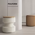 Poliform Modern Stools With White And Brown Pleated Design And Wooden Top In Interior Space