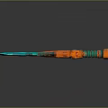 Two Shiny Decorative Swords With Turquoise Blades And Orange Ornate Hilts