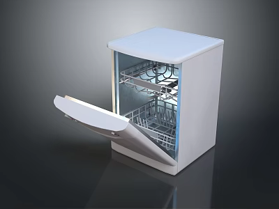White Dishwasher With Open Door Showing Interior Racks And Storage Compartments 3d model
