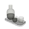 Transparent Glass Cups on Marble Tray with Clear Glass Bottle for Home Use
