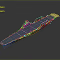 3D Cosmic Space Carrier Model Display with Blue Deck and Orange Base in Dark Background
