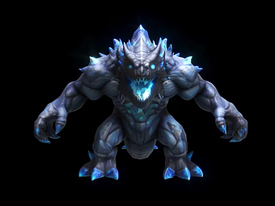 Spiked Frost Monster Character With Glowing Blue Eyes Mouth And Fierce Fantasy Design 3d model