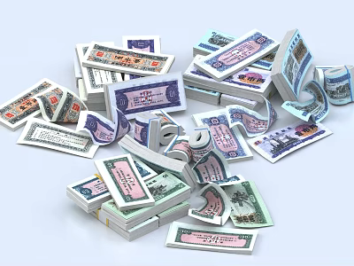 Household Money Organizer With Various Denomination Banknotes Scattered On White Surface 3d model