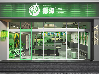 Modern Green Bubble Tea Shop With Bright Storefront Drink Display And Indoor Seating 3d model