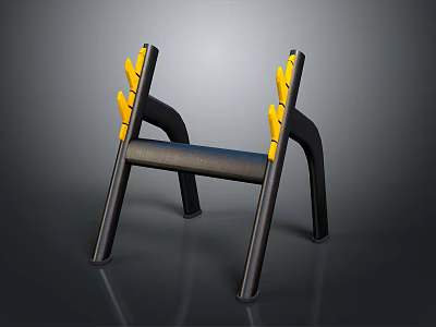 Black Parallel Bars Fitness Equipment With Yellow Accents On Gray Reflective Floor 3d model