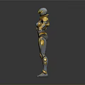Gold And Silver Robot With Full Body Armor Standing Pose Against Gray Gradient Background 3d model