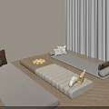 Three Tatami Mats In Cozy Room With Cushions And Wooden Herringbone Floor