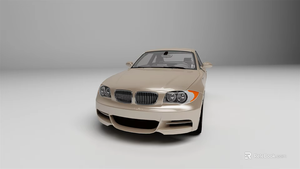 Beige Sporty Sedan Front View With Modern Grille And Headlights Design 3d model 