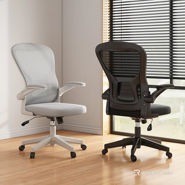Two Modern Office Chairs Gray and Black Mesh Back Ergonomic Design in Room With Window 3d model 