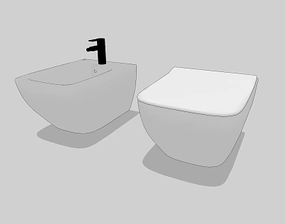 Modern Toilet And Washbasin With Black Faucet In Contemporary Bathroom Design 3d model