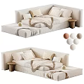 Modern Beige Irregular Shape Fabric Sofa Set With Soft Pillows Wooden Side Tables And Blankets