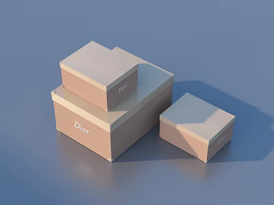Stylish Dior Beige Boxes Stacked On Light Blue Background For Daily Use 3d model