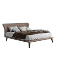 Modern Double Bed With Brown Upholstered Headboard White Mattress Pillows And Patterned Blanket 3d model