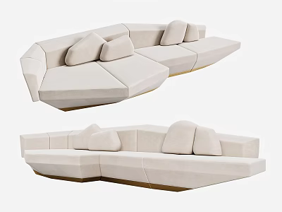 Modern Beige Sectional Sofa With Geometric Design Plush Cushions And Metal Base 3d model