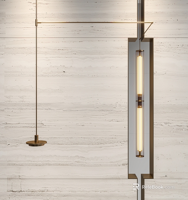 Modern Long Strip Wall Lamp With Warm LED Light On Textured White Wall 3d model 