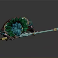 Fantasy Game Character Design With Teal Hair Green Feathered Coat And Long Rifle