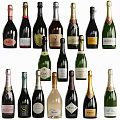 Various Wine Bottles And Glasses Collection With Different Brands And Colorful Labels