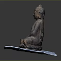 Sitting Buddha Statue On Carved Stone Base With Antique Bronze Finish