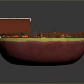 Scenic Miniature Landscape With Red Roof Barn Green Grass Wooden Fence And Pumpkin Patch