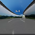Wide Road With Overpass Structure Guardrails And Clear Road Markings 3d model