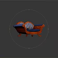 Two Seater Sofa With Red Frame Blue Cushions And Blue White Striped Pillows
